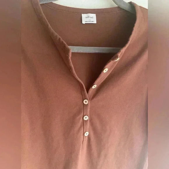 Wilfred Top Puff Sleeve Aritzia Blouse Billow Size XS Like New Warm Brown Coffee - Picture 6 of 11